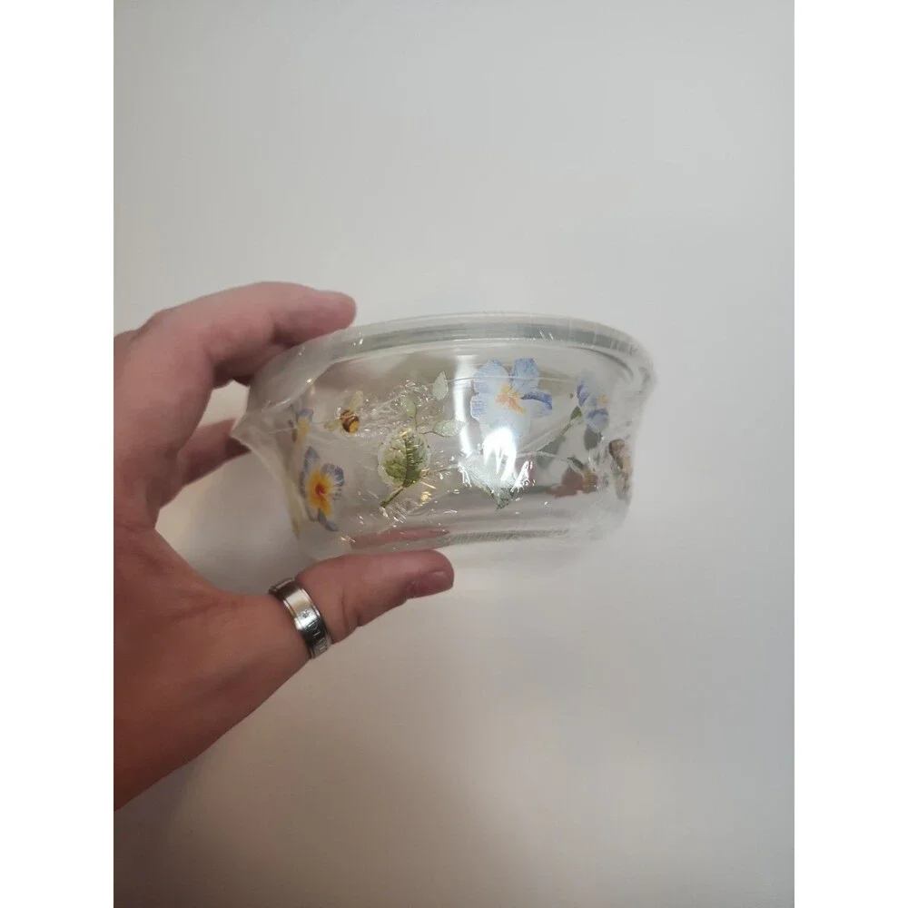 Lenox Butterfly Meadow Round Food Storage Container 13.5 oz Glass W/ Lid Sealed